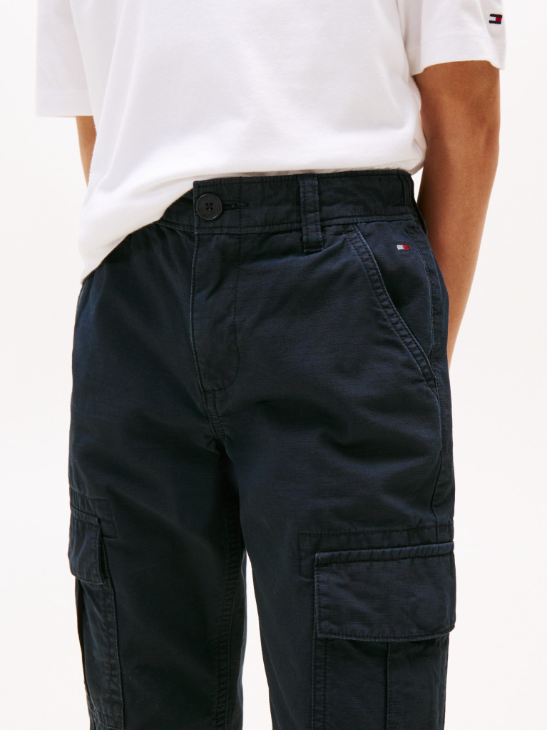 Blue Textured Straight Leg Cargo Trousers  Boys