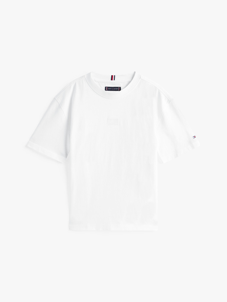 Άσπρο T-Shirt Με Tonal Κεντητή Σημαία  Αγόρια