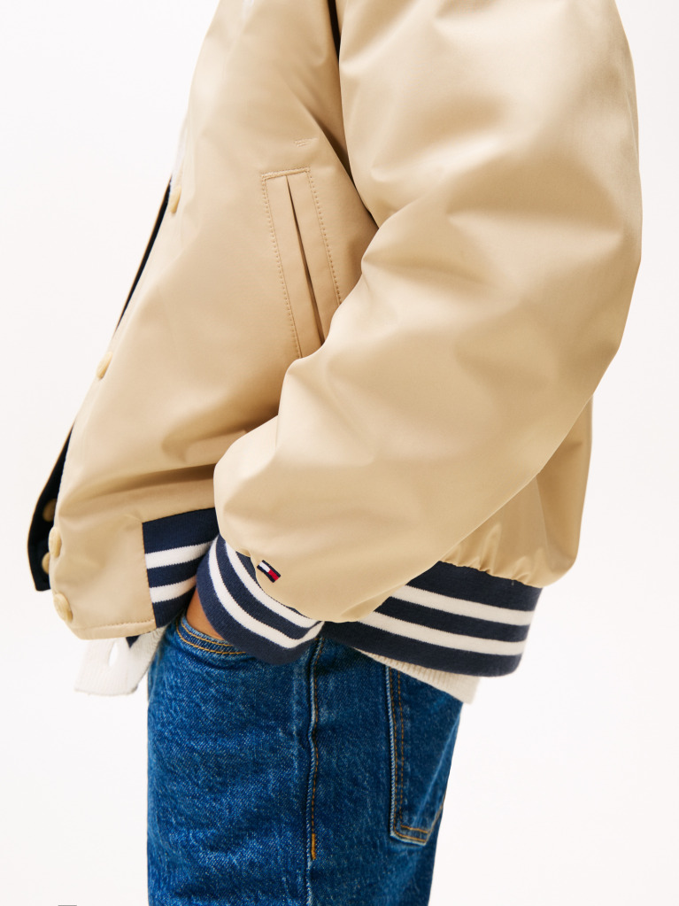 Beige Reversible Back Logo Relaxed Bomber Jacket  Boys