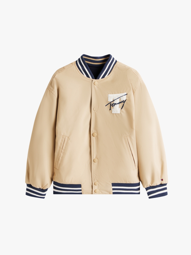 Beige Reversible Back Logo Relaxed Bomber Jacket  Boys