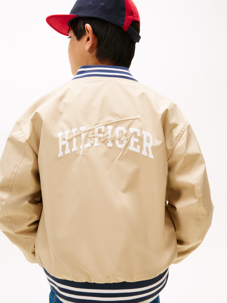 Beige Reversible Back Logo Relaxed Bomber Jacket  Boys