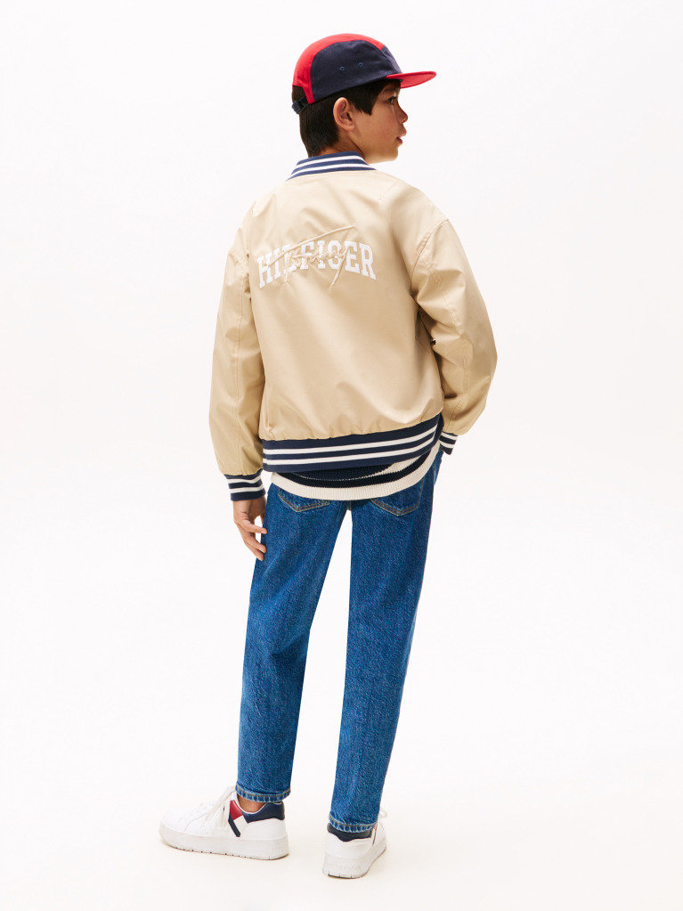 Beige Reversible Back Logo Relaxed Bomber Jacket  Boys
