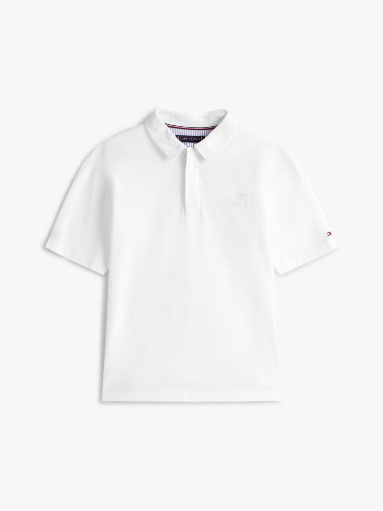 White Tonal Flag Emoidered Polo Shirt Short Sleeve  Boys