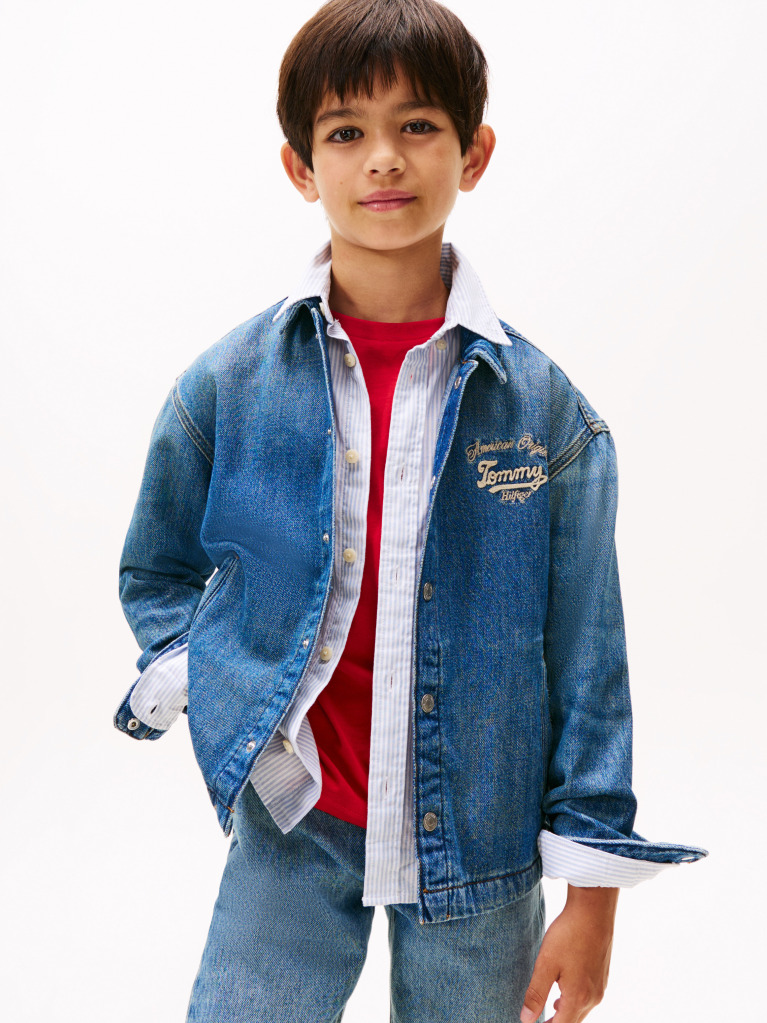 Blue Embroidery Faded Denim Shacket  Boys