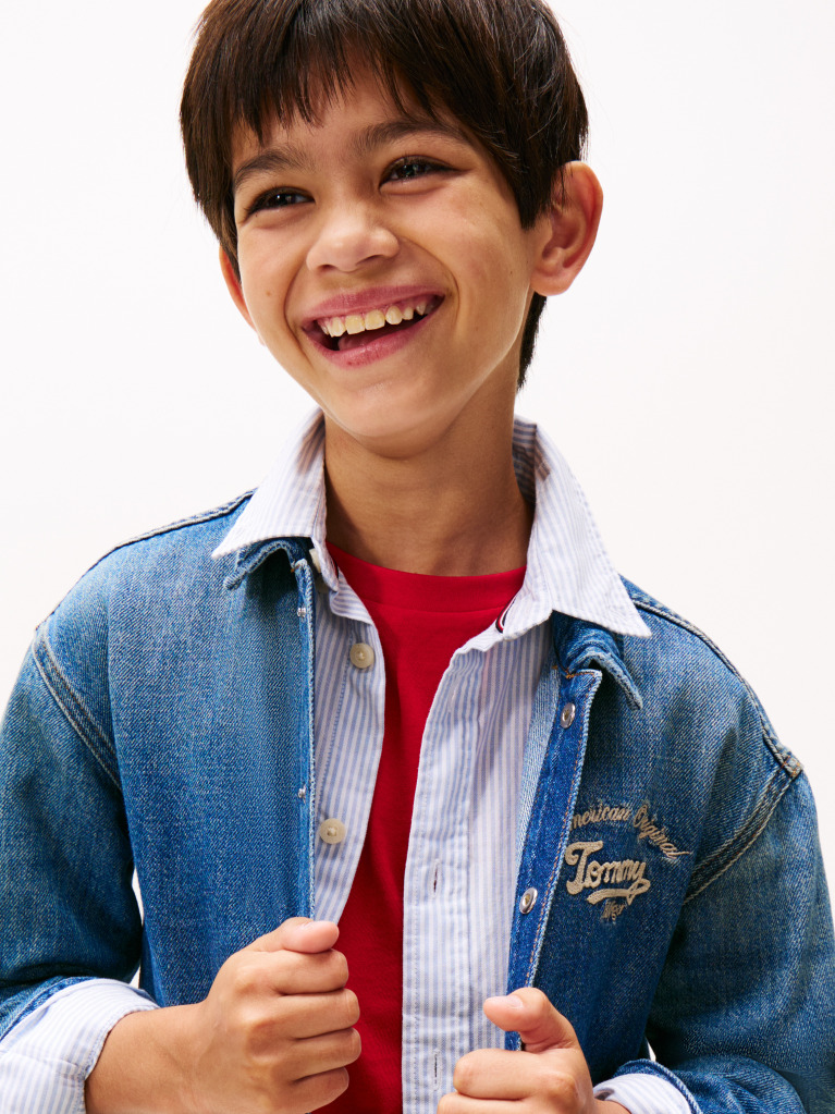 Blue Embroidery Faded Denim Shacket  Boys