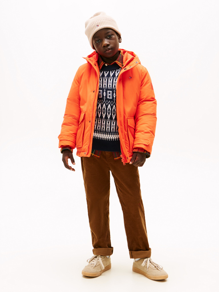 Orange Essential Logo Patch Hooded Parka  Boys