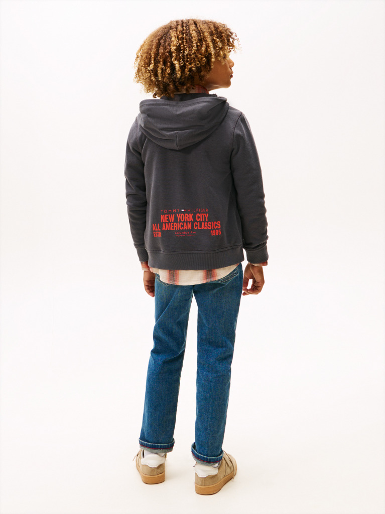 Γκρι Hoody Με Φερμουάρ Και Πίσω Λογότυπο  Αγόρια