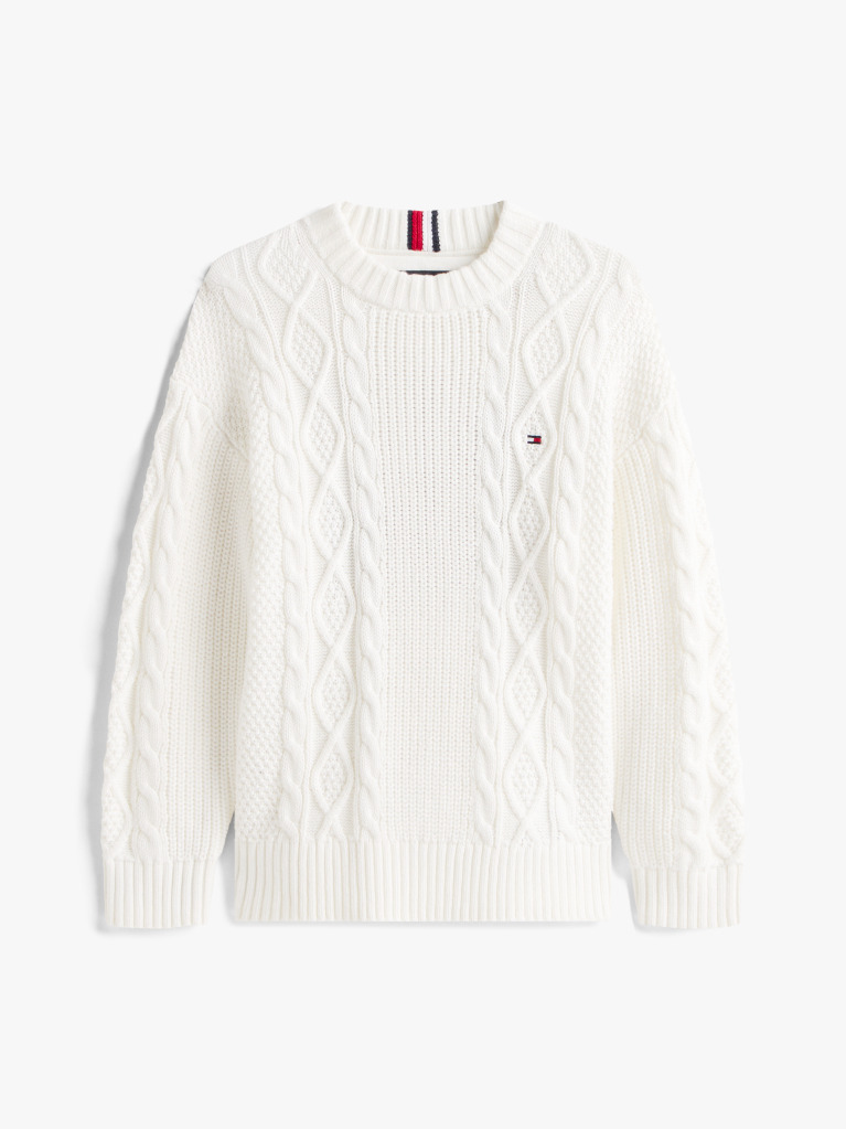 Beige Mixed Knit Intarsia Back Logo Jumper  Boys