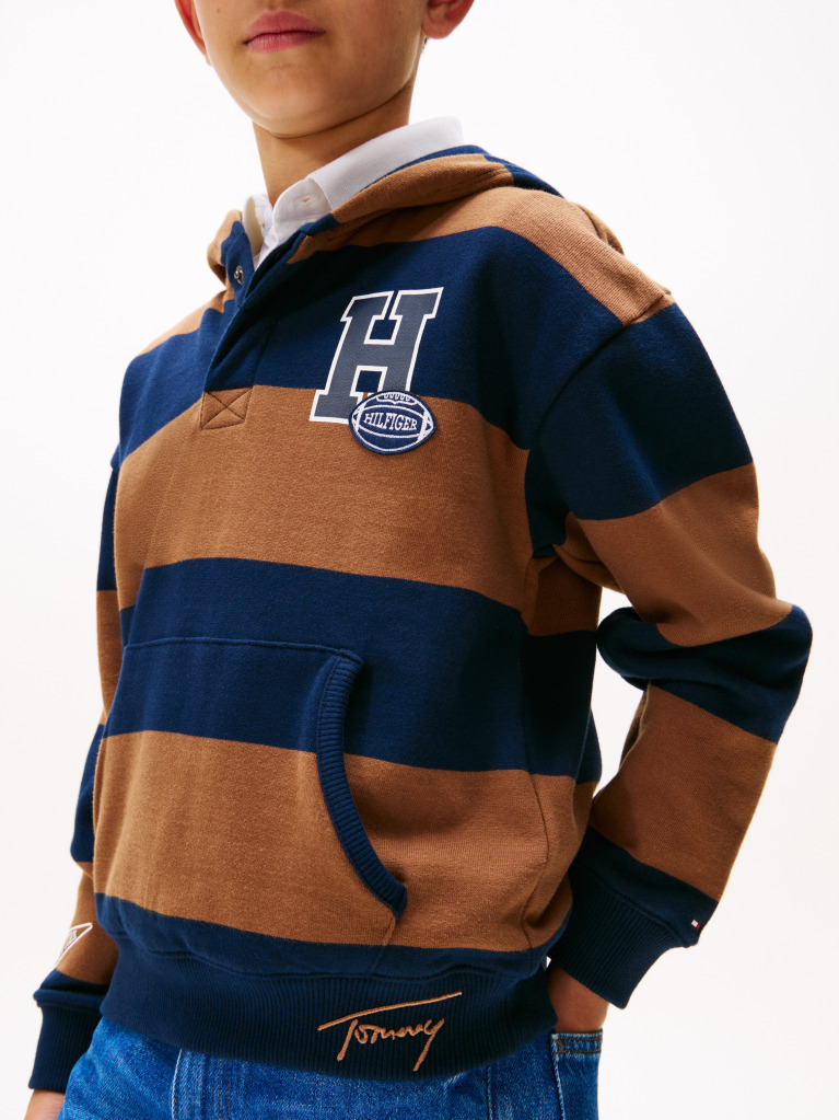 Multi Varsity Stripe Concealed Placket Hoody  Boys