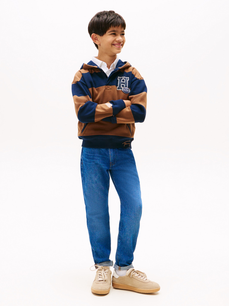 Multi Varsity Stripe Concealed Placket Hoody  Boys