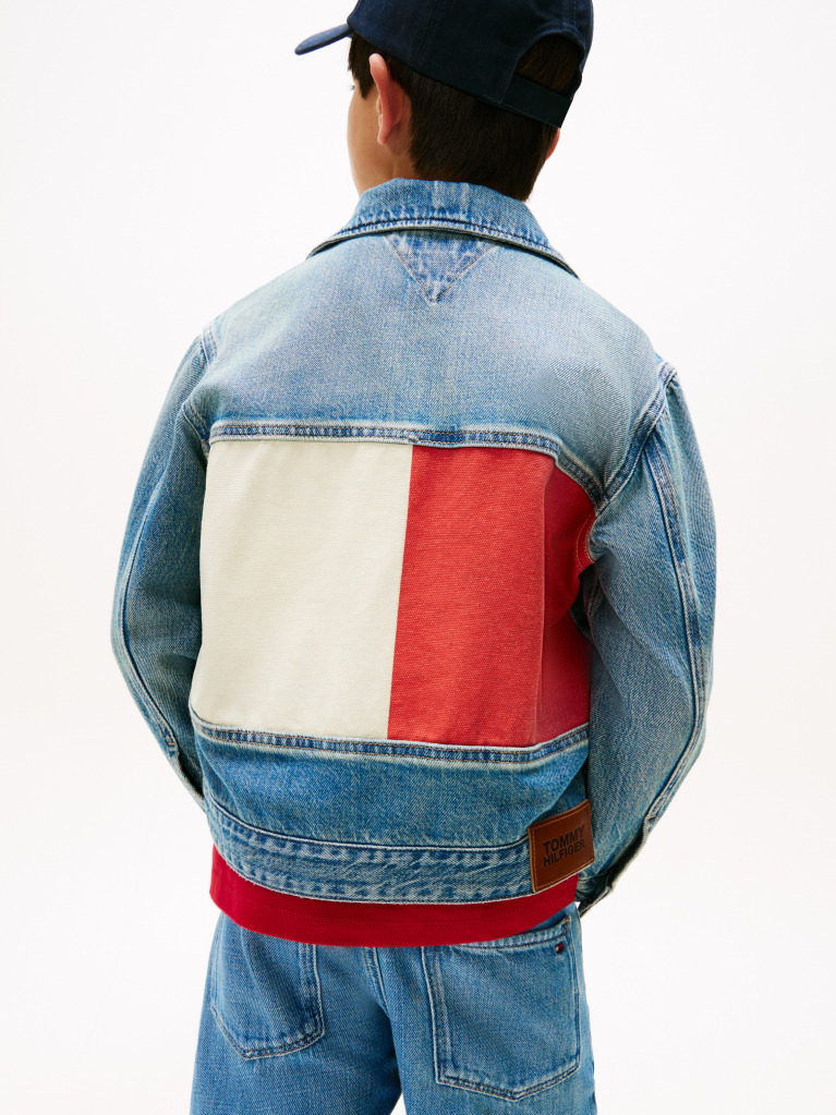 Blue Back Flag Logo Denim Trucker Jacket  Boys