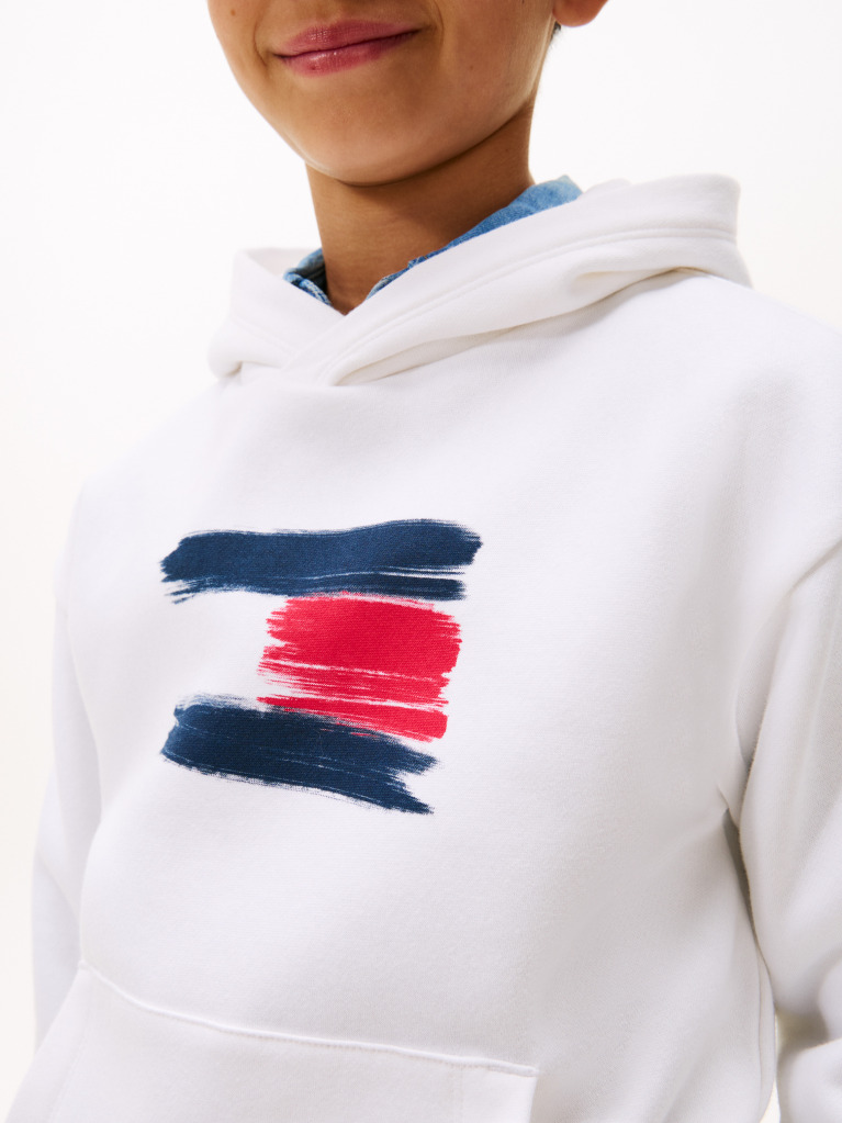 White Hilfiger Flag Hoody  Boys
