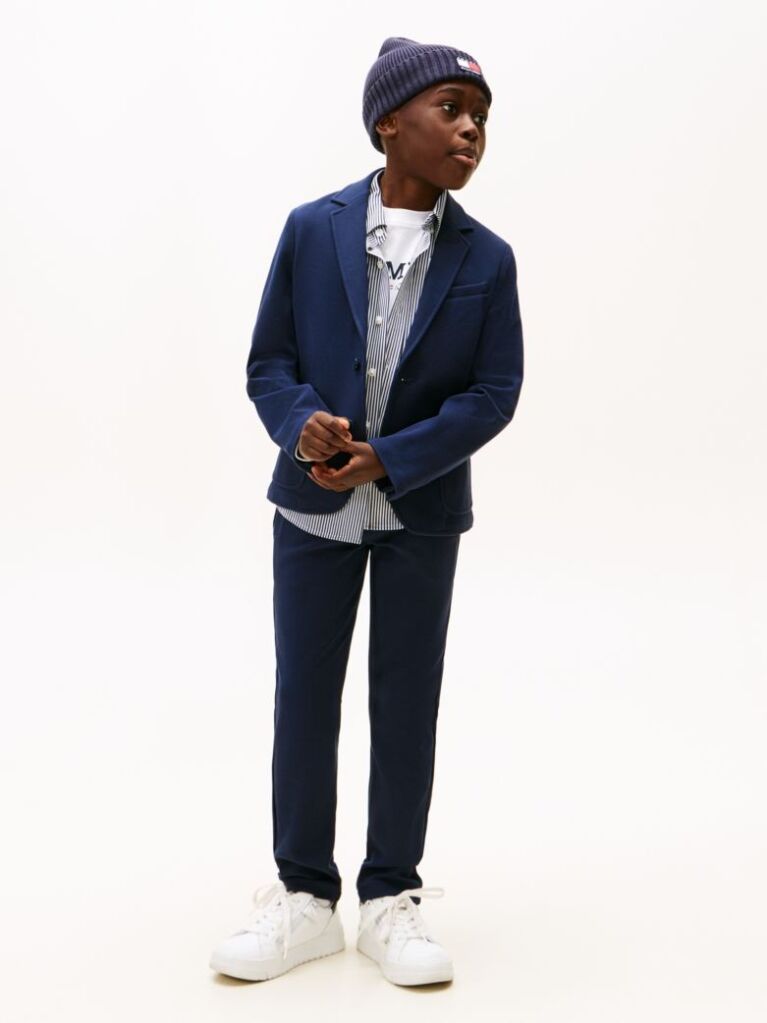 Blue Pique Pull On Straight Pants  Boys
