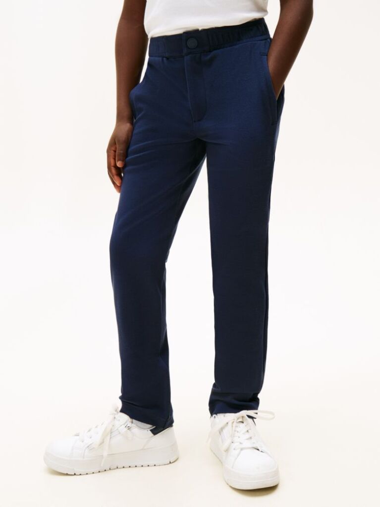 Blue Pique Pull On Straight Pants  Boys