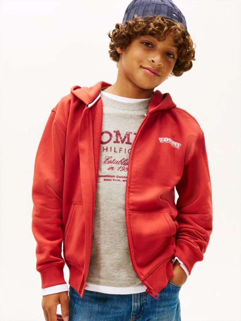 Red Textured Back Logo Zip-Thru Hoody  Boys