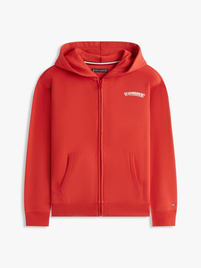 Red Textured Back Logo Zip-Thru Hoody  Boys