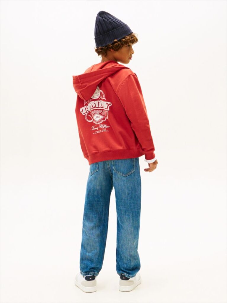 Red Textured Back Logo Zip-Thru Hoody  Boys