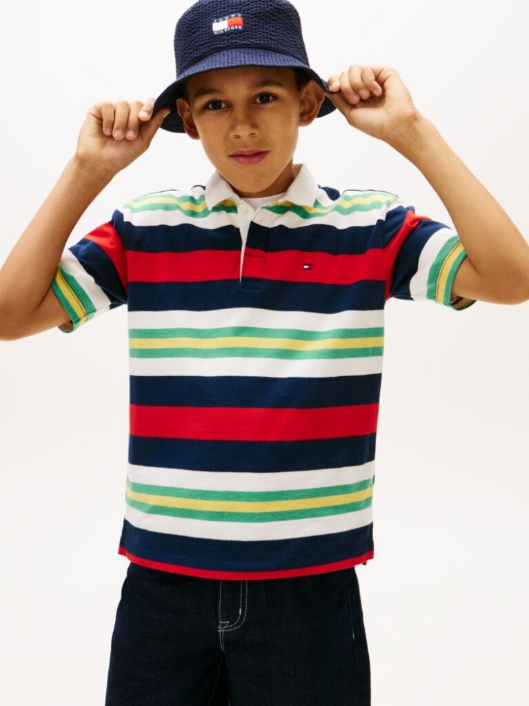 Multi Rugby Stripe Jersey Polo Shirt  Boys