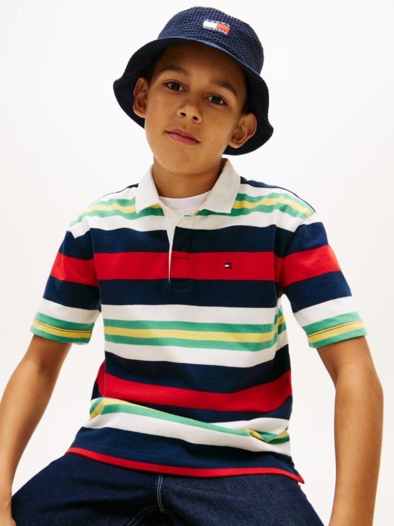 Multi Rugby Stripe Jersey Polo Shirt  Boys
