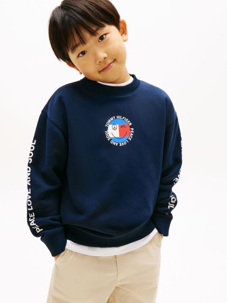 Blue Smiley Flag Back Logo Terry Sweatshirt  Boys