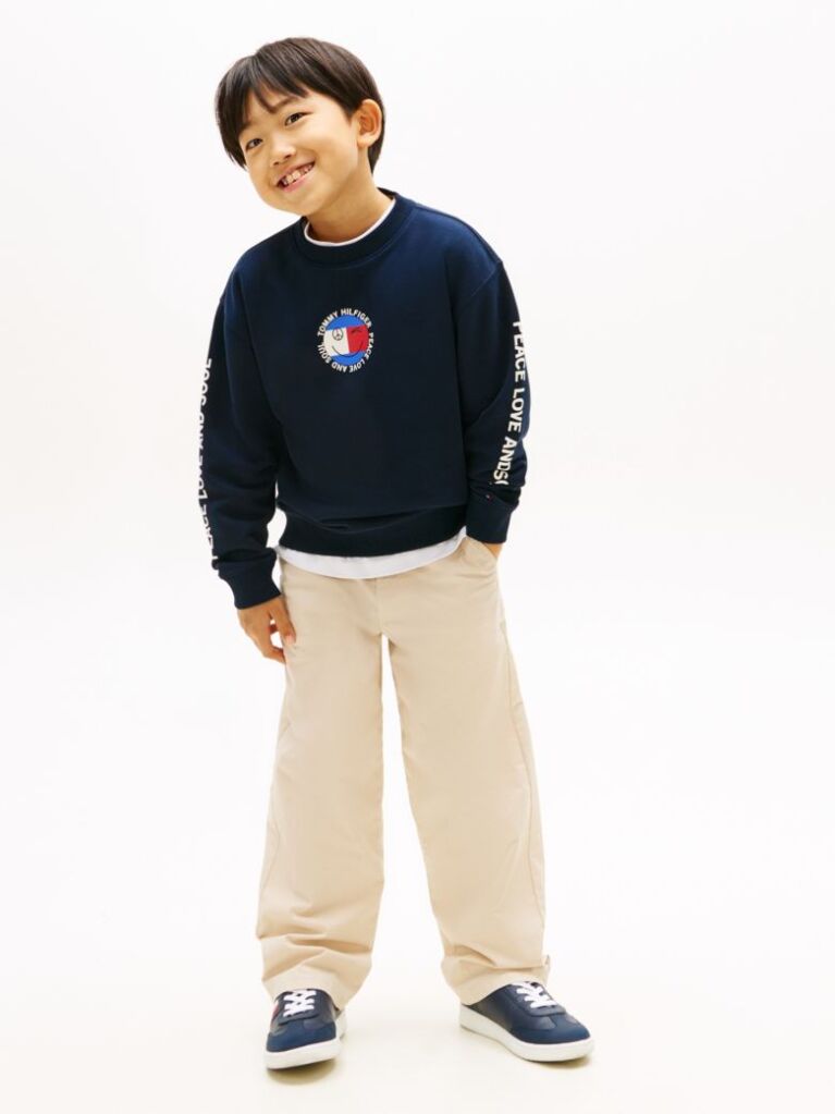 Blue Smiley Flag Back Logo Terry Sweatshirt  Boys