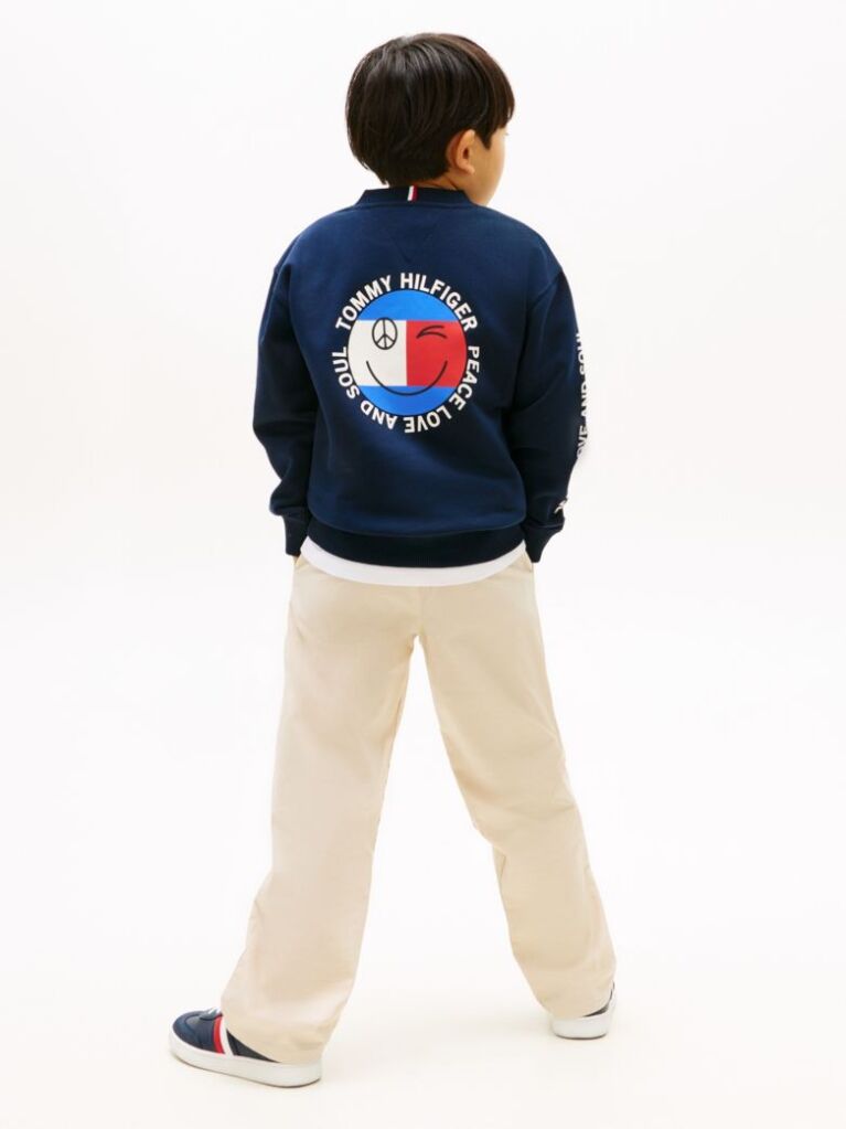 Blue Smiley Flag Back Logo Terry Sweatshirt  Boys