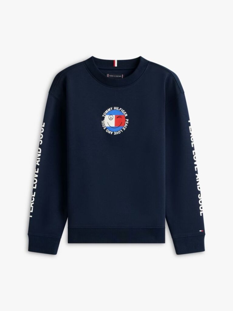 Blue Smiley Flag Back Logo Terry Sweatshirt  Boys