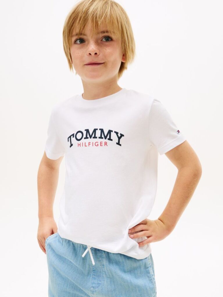 White Logo Crew Neck Jersey T-Shirt  Boys