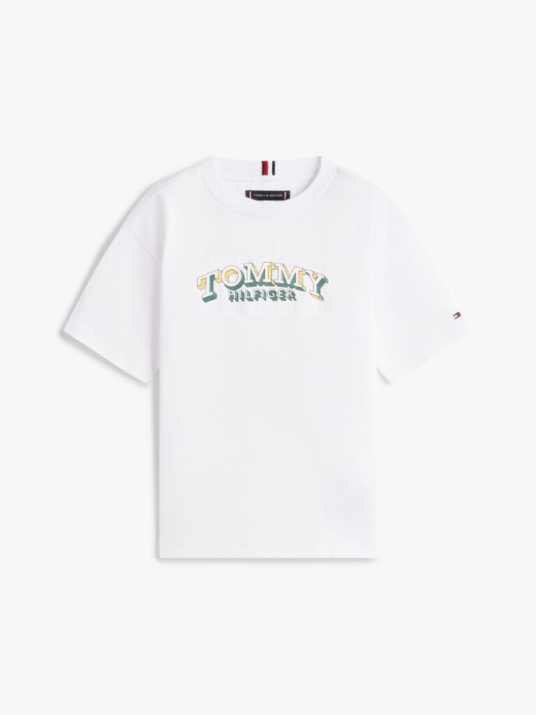 Άσπρο Βαμβακερό T-Shirt Με 3D Σημαία  Αγόρια