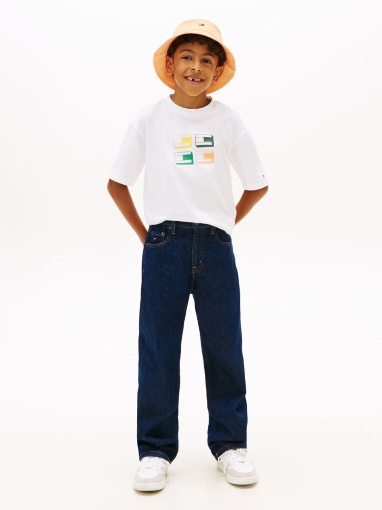 Άσπρο Βαμβακερό T-Shirt Με 3D Σημαία  Αγόρια