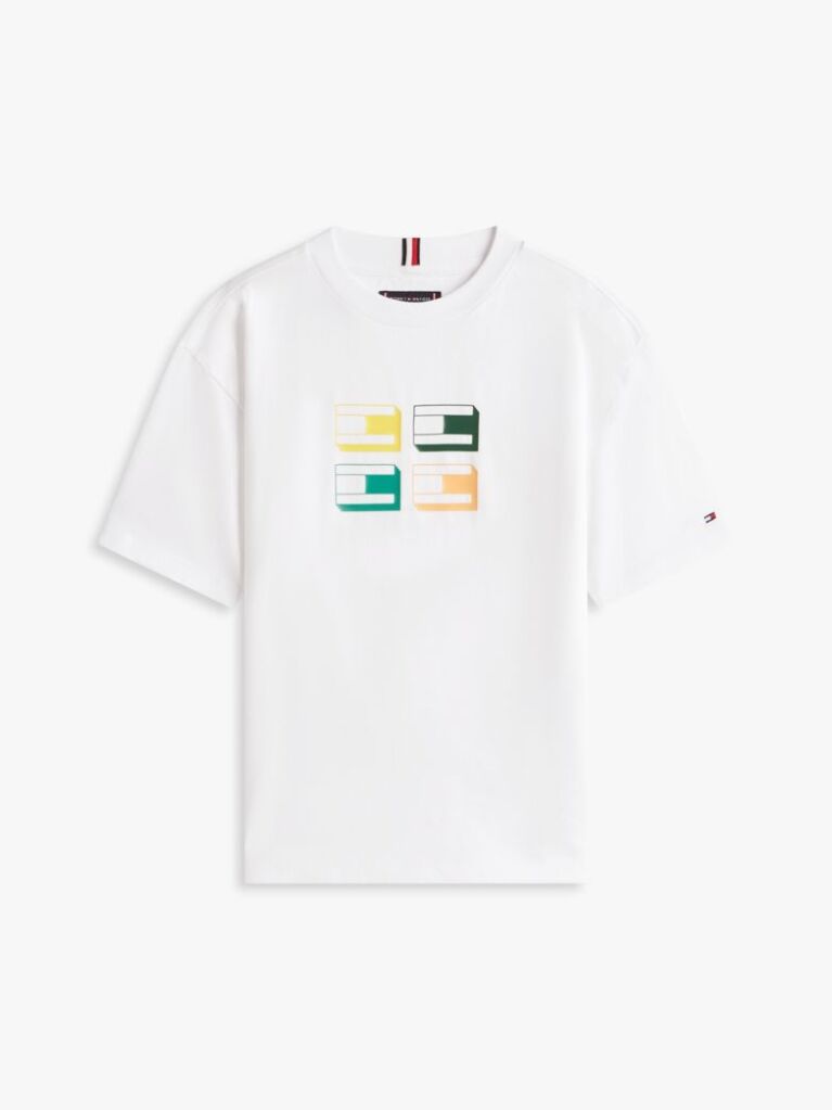 Άσπρο Βαμβακερό T-Shirt Με 3D Σημαία  Αγόρια