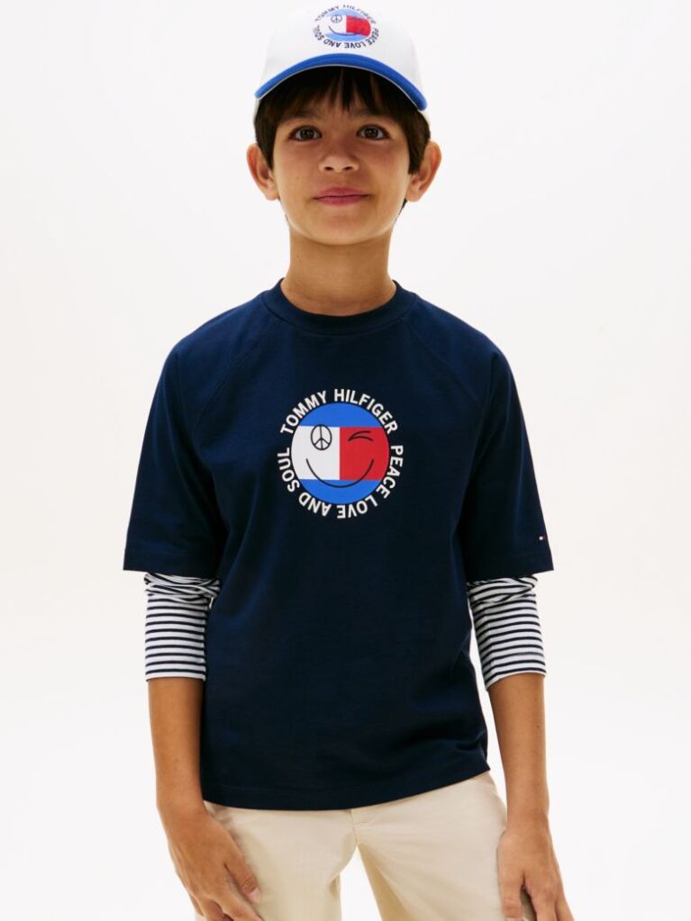 Μπλε Βαμβακερό T-Shirt Με Smiley Λογότυπο  Αγόρια