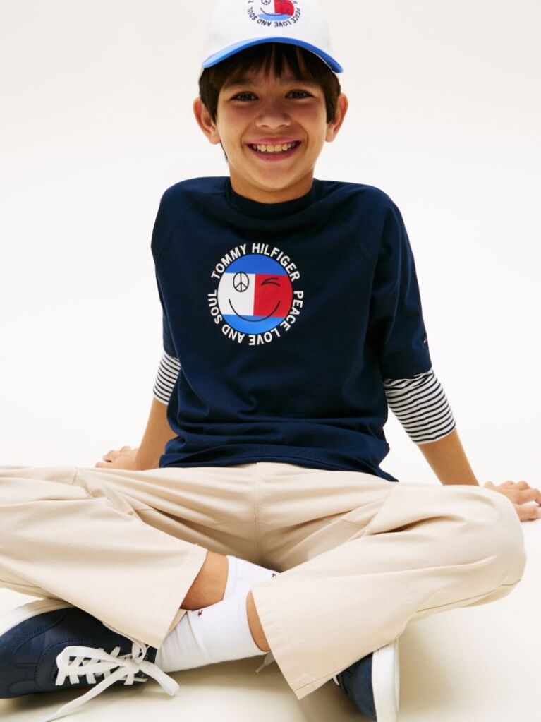 Μπλε Βαμβακερό T-Shirt Με Smiley Λογότυπο  Αγόρια