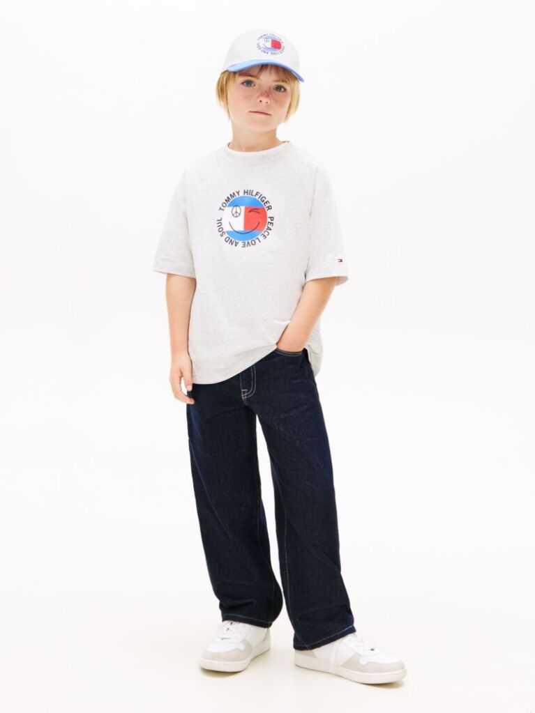 Γκρι Βαμβακερό T-Shirt Με Smiley Λογότυπο  Αγόρια