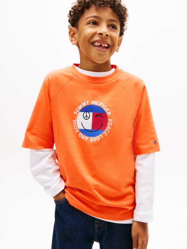 Πορτοκαλί Βαμβακερό T-Shirt Με Smiley Λογότυπο  Αγόρια