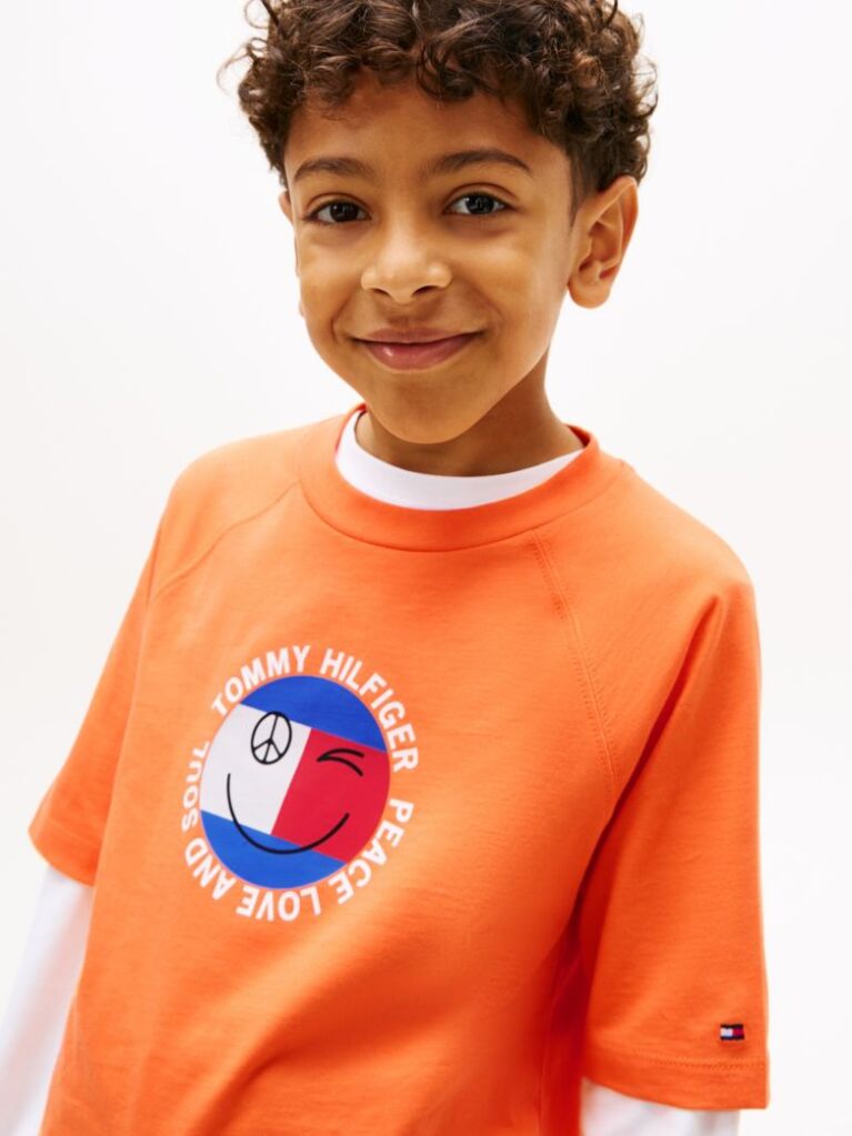 Πορτοκαλί Βαμβακερό T-Shirt Με Smiley Λογότυπο  Αγόρια