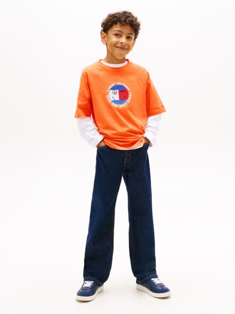 Πορτοκαλί Βαμβακερό T-Shirt Με Smiley Λογότυπο  Αγόρια