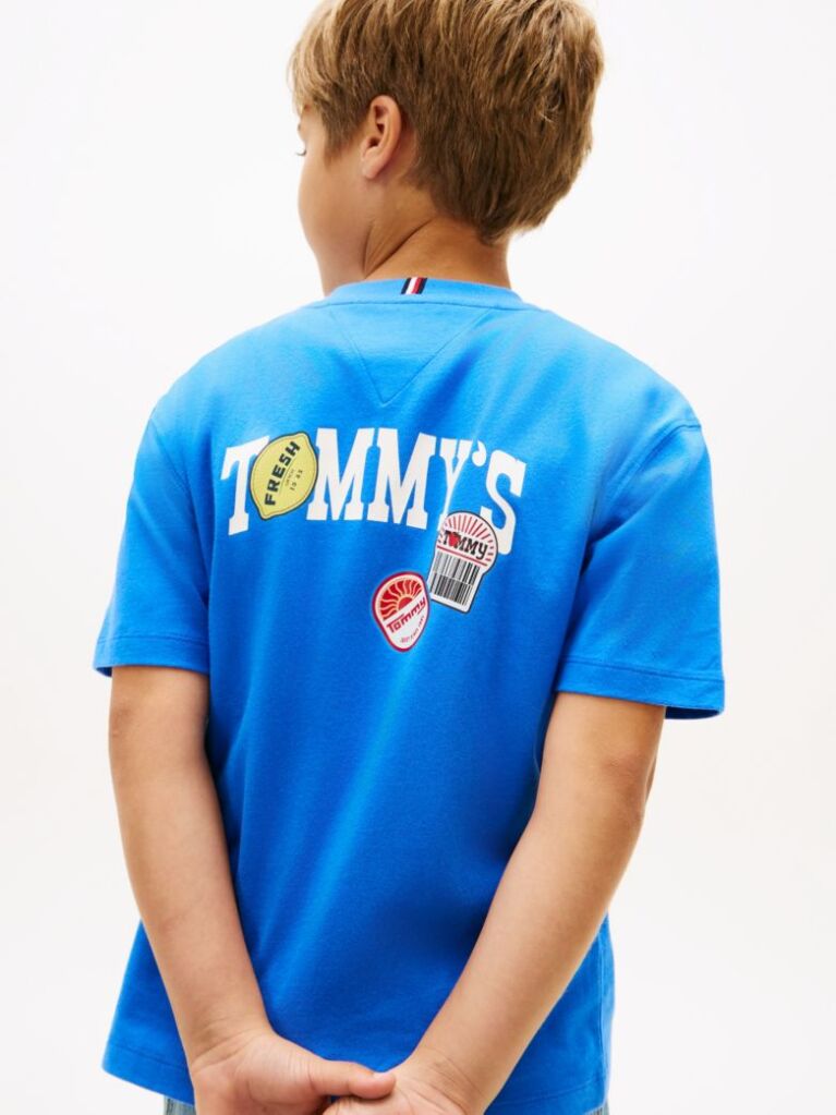 Blue Sticker Print Back Graphic Jersey T-Shirt  Boys