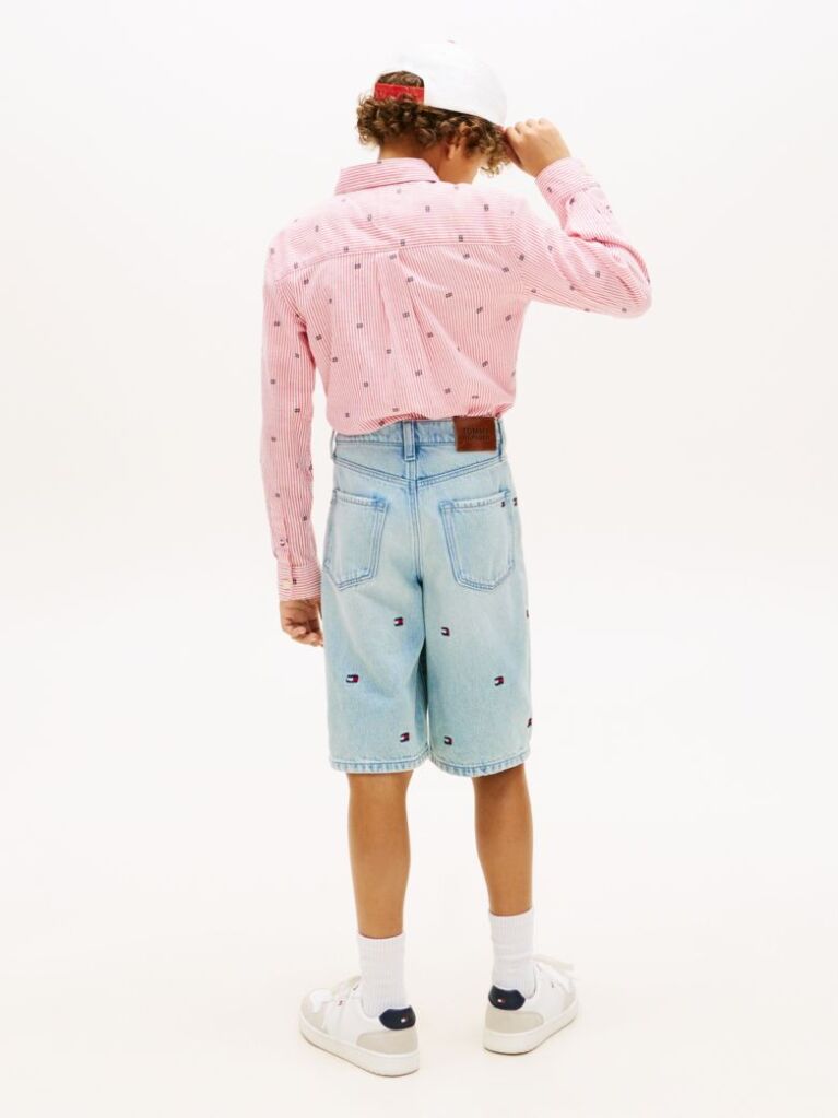 Blue Wavy Flag Embroidery Loose Denim Shorts  Boys