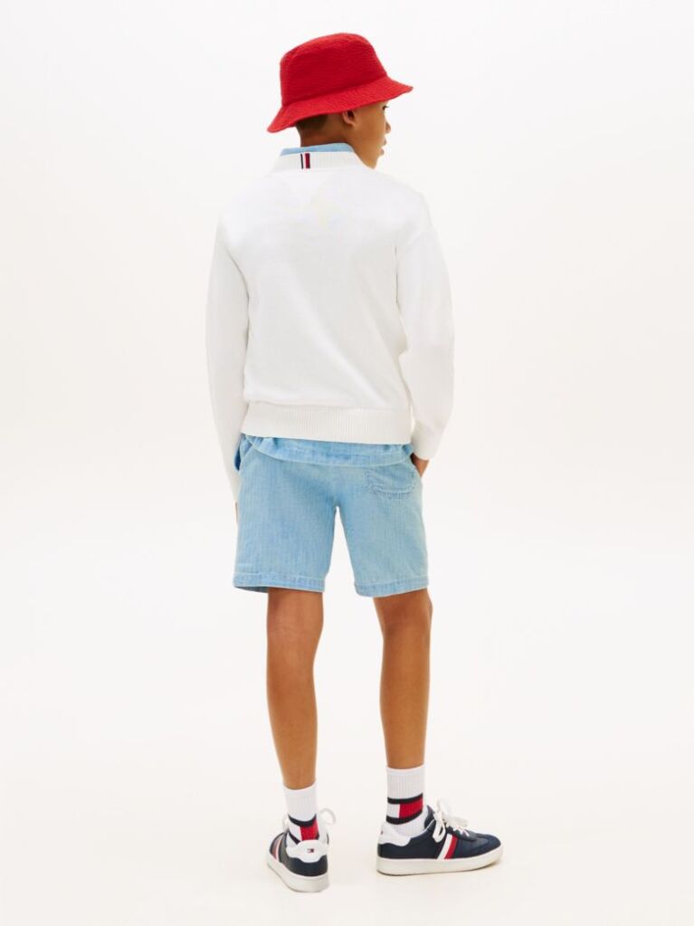 White Intarsia Wavy Flag Crew Neck Jumper  Boys