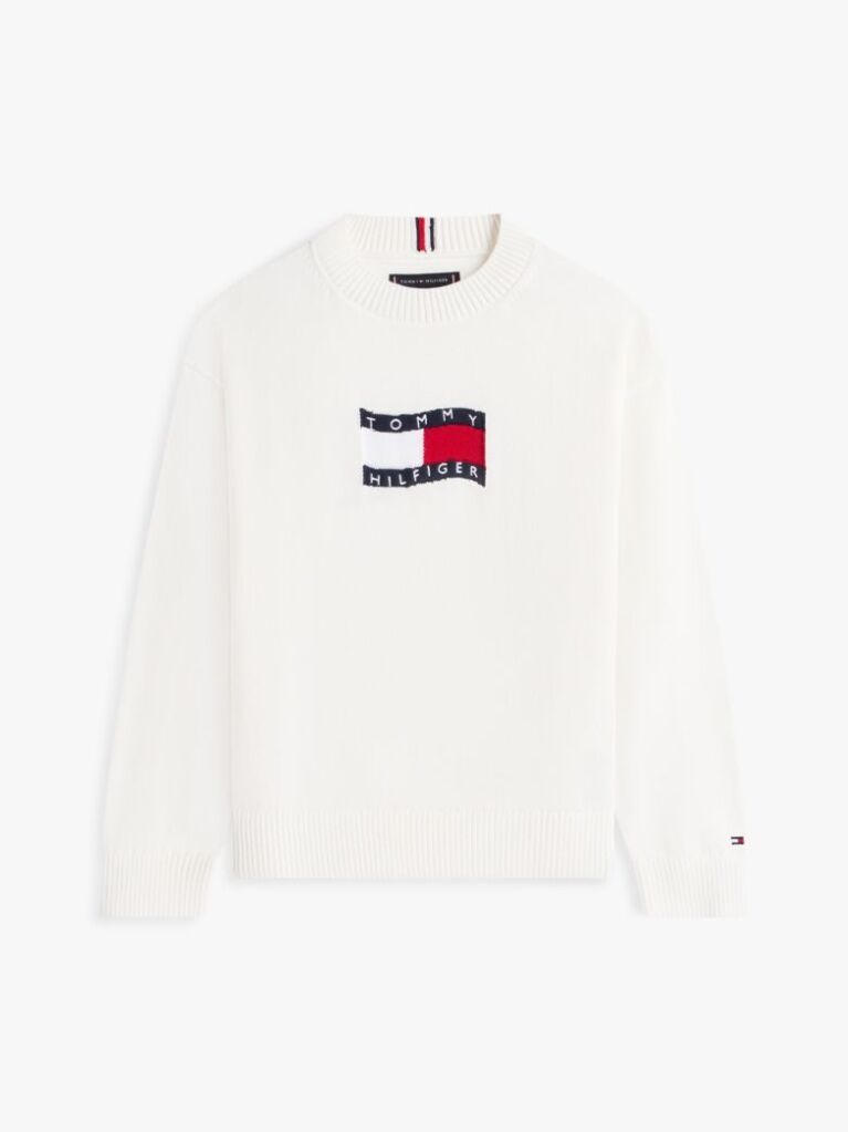 White Intarsia Wavy Flag Crew Neck Jumper  Boys