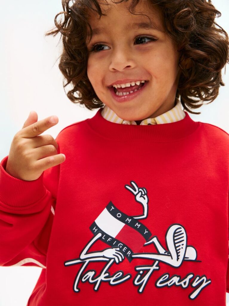 Red Wavy Flag Graphic Terry Sweatshirt  Boys