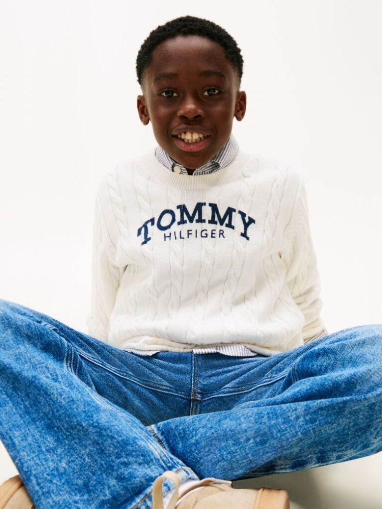 Beige Logo Cable Knit Jumper  Boys