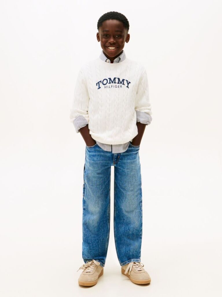 Beige Logo Cable Knit Jumper  Boys