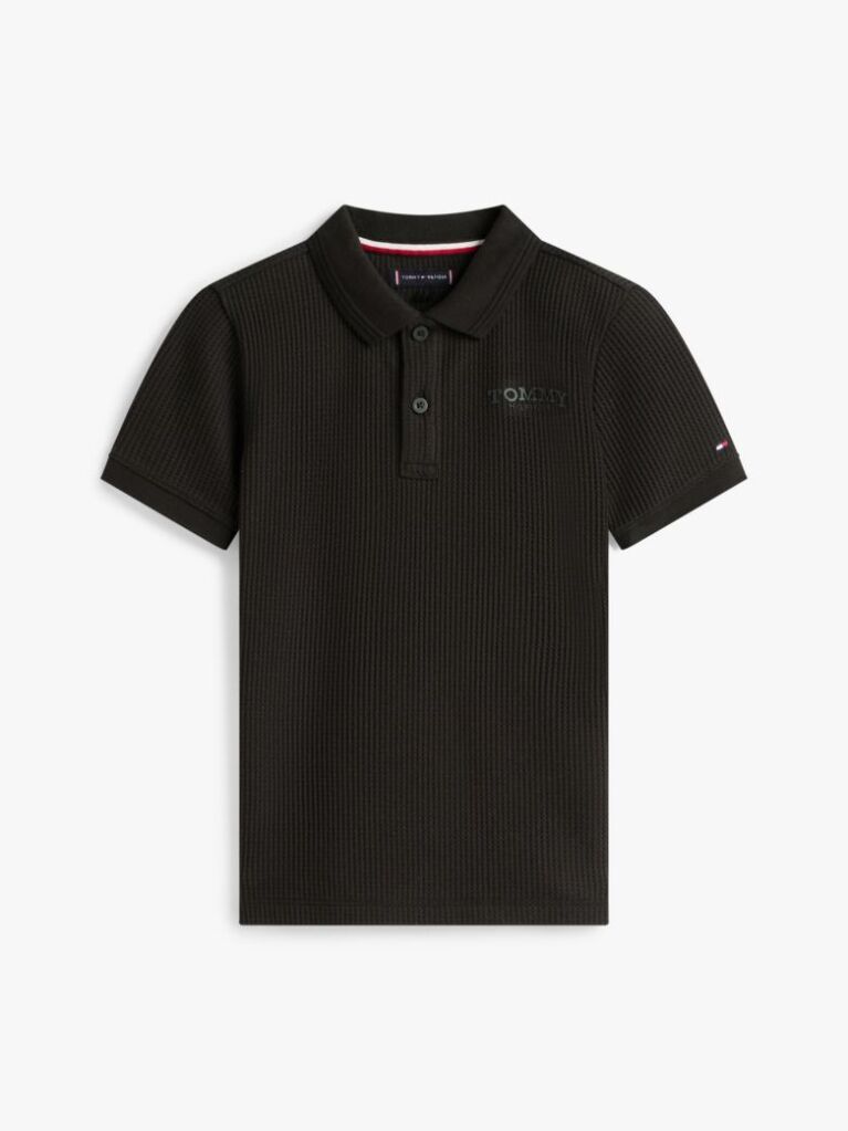 Black Textured Knit Polo Shirt  Boys