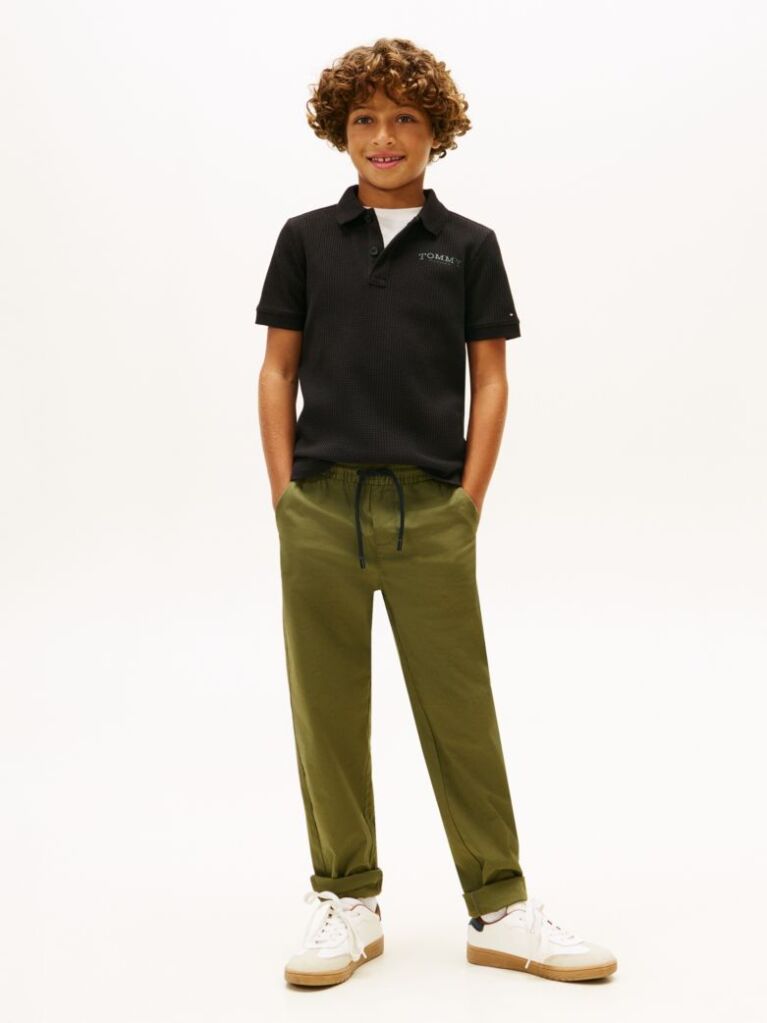Black Textured Knit Polo Shirt  Boys