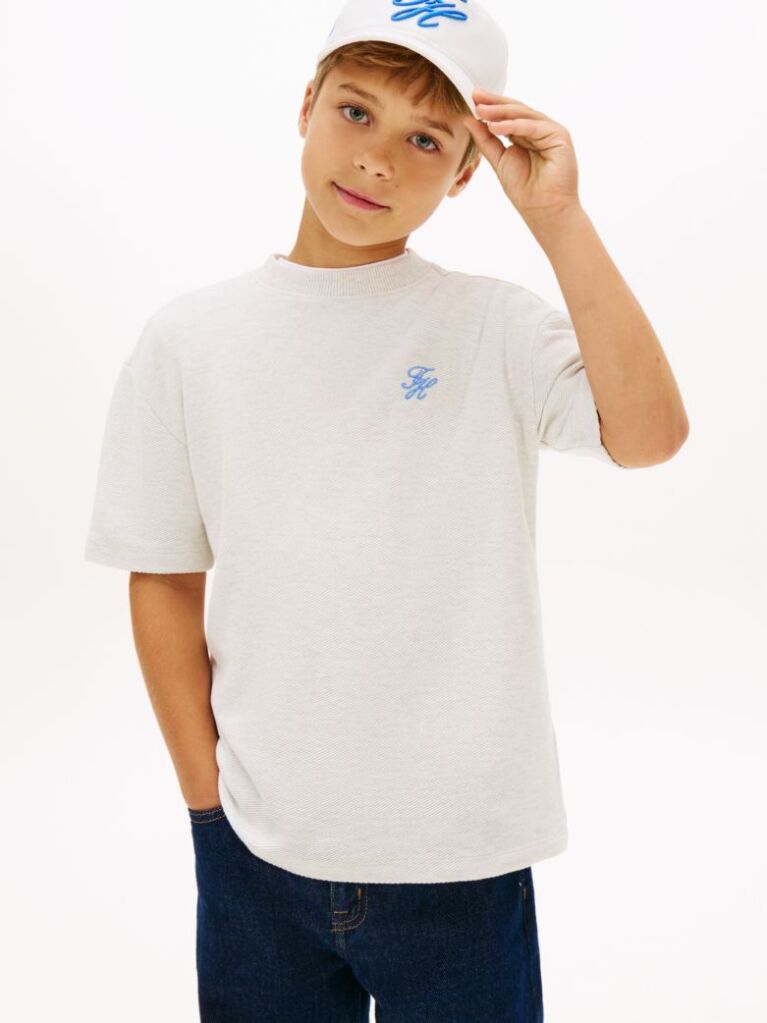 Άσπρο Βαμβακερό T-Shirt Με Κεντητό Λογότυπο  Αγόρια