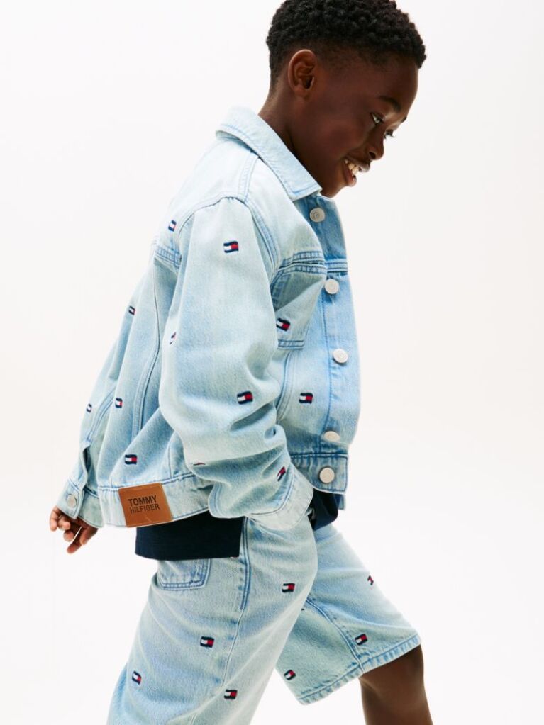 Blue Wavy Flag Embroidery Denim Trucker Jacket  Boys