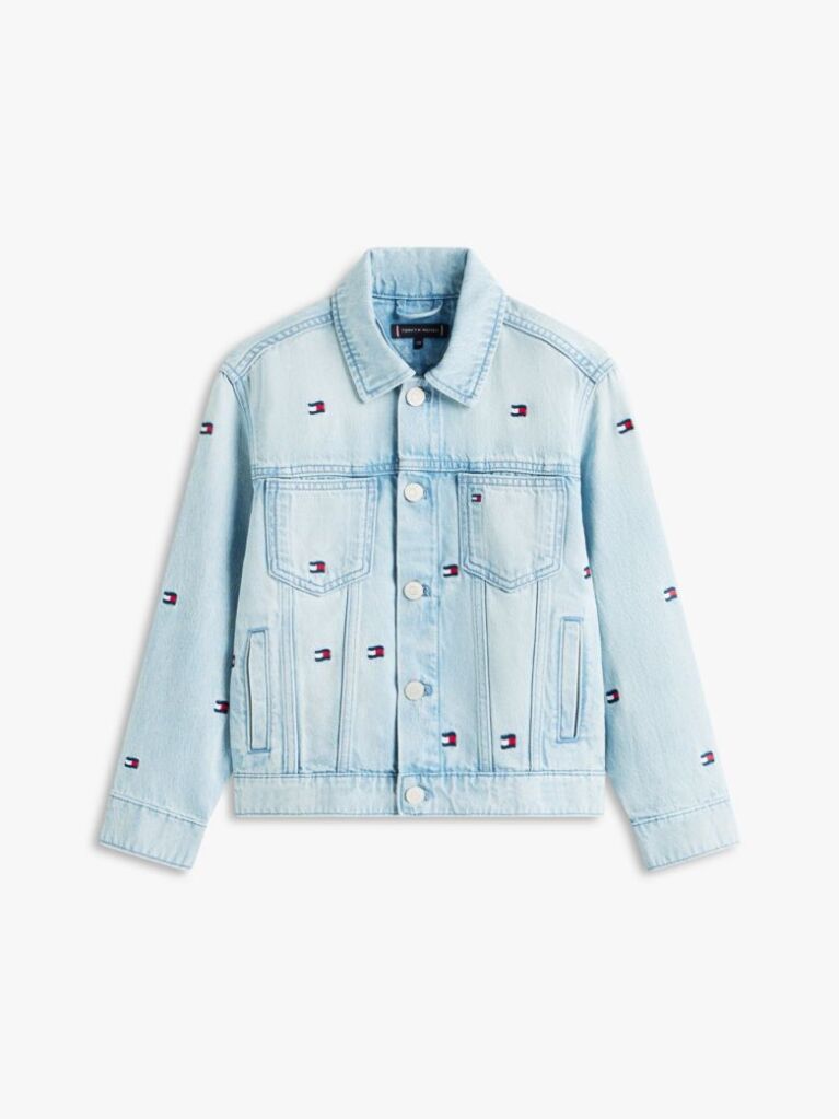 Blue Wavy Flag Embroidery Denim Trucker Jacket  Boys