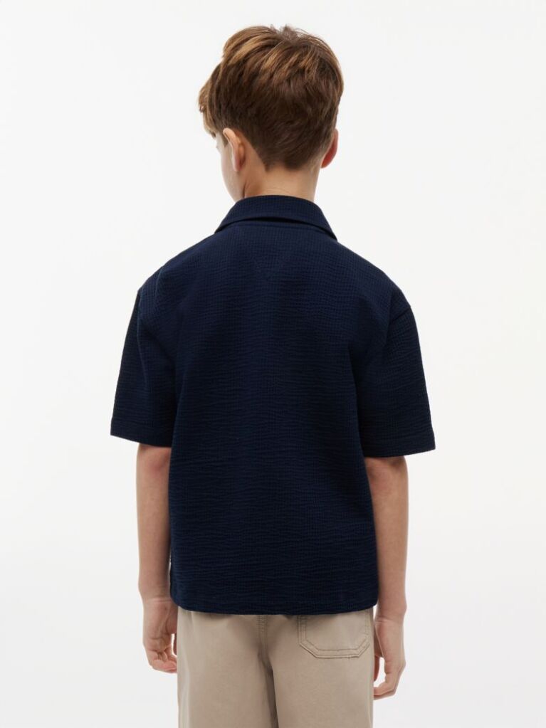 Blue Relaxed Fit Seersucker Short Sleeve Shirt  Boys